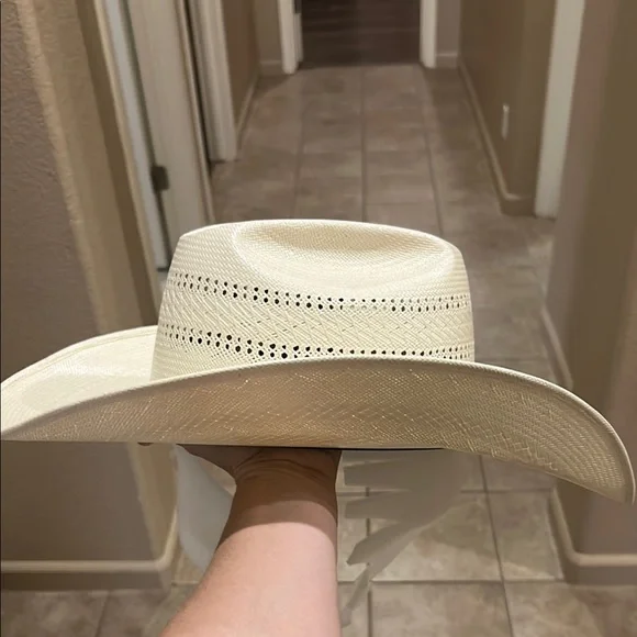 White Cowboy Hat with Black Band Hats